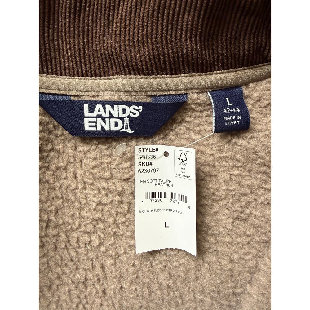 NEW Lands’ End Mens Large 1/4 Zip Fleece Brown Pullover Quarter Zip Sweater - Picture 3 of 9
